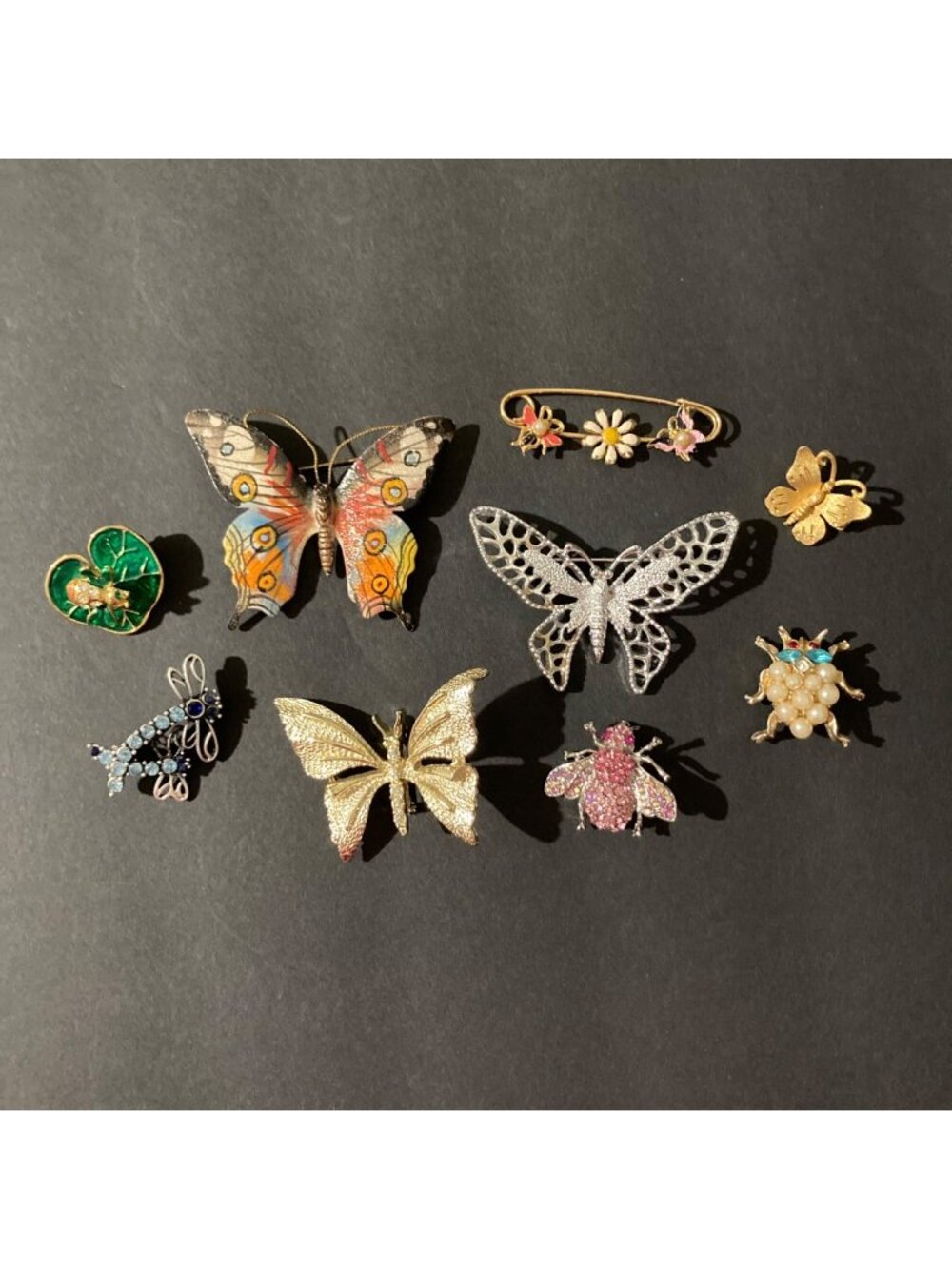 Vintage Mixed Butterfly & Insect Bugs Brooch Pin Lot of 9